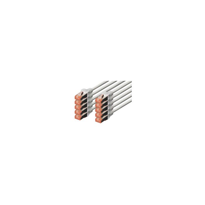 DIGITUS Câble de brassage Cat.6, S/FTP, 0,50 m, par 10, gris