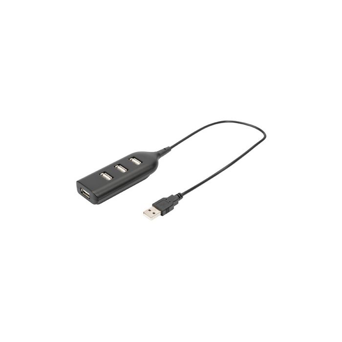 DIGITUS Hub USB 2.0, 4 ports, longueur câble : 300 mm, noir