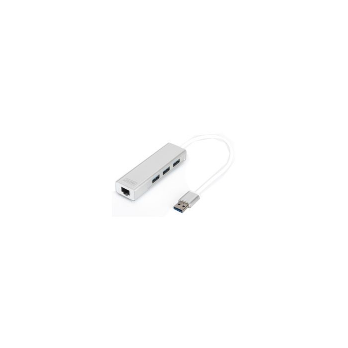 DIGITUS Hub USB 3.0 & adaptateur LAN Gigabit, 3 ports