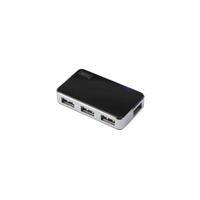 DIGITUS Mini hub USB 2.0, 4 ports, argenté, avec bloc d'ali.