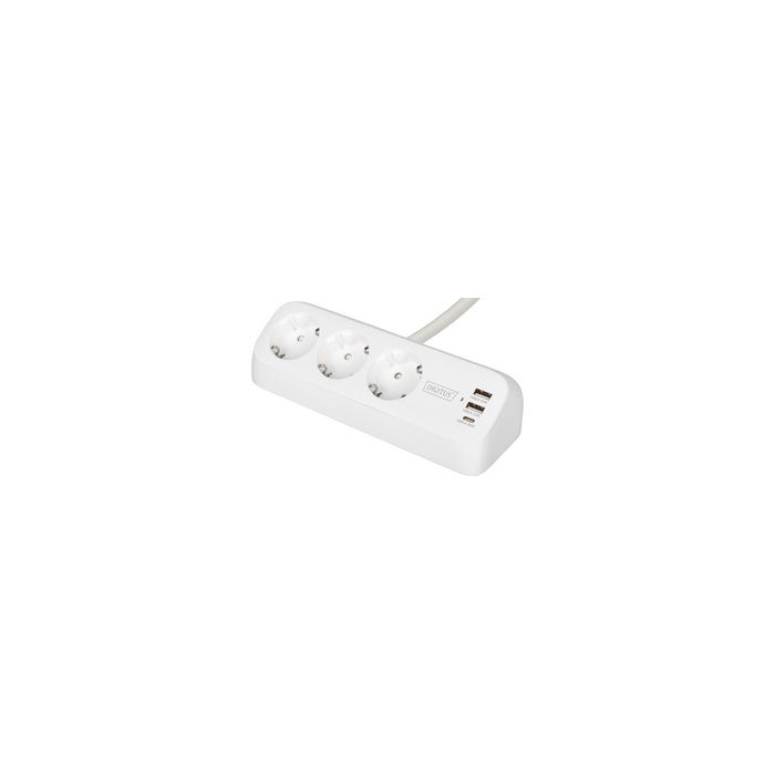 DIGITUS Steckdosenleiste, 3-fach + 3x USB, weiß