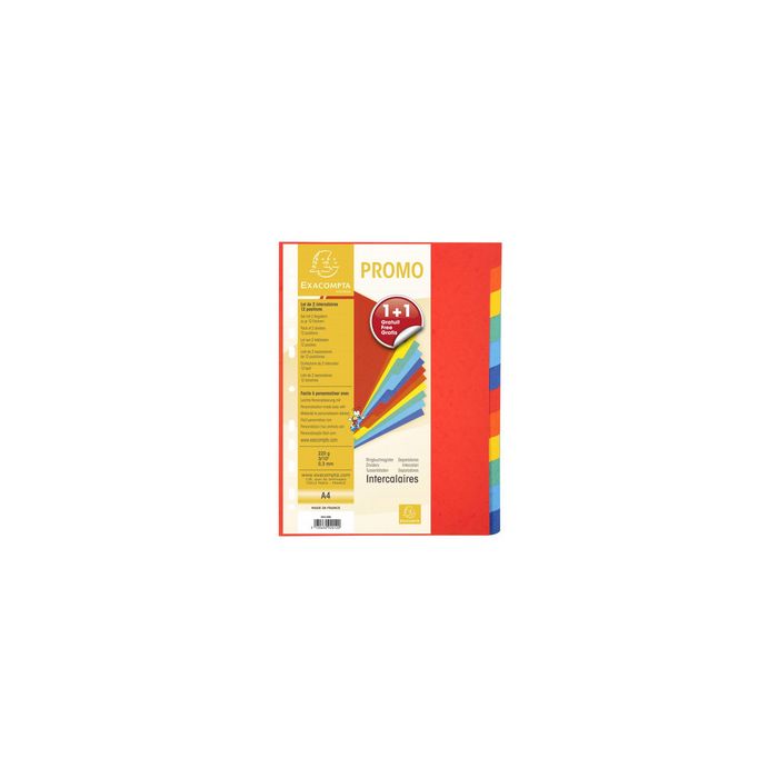 EXACOMPTA Intercalaires en carton, A4, 12 touches, promo 1+1