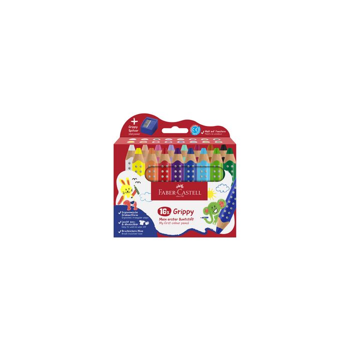FABER-CASTELL Crayon de couleur Grippy, étui carton de 16