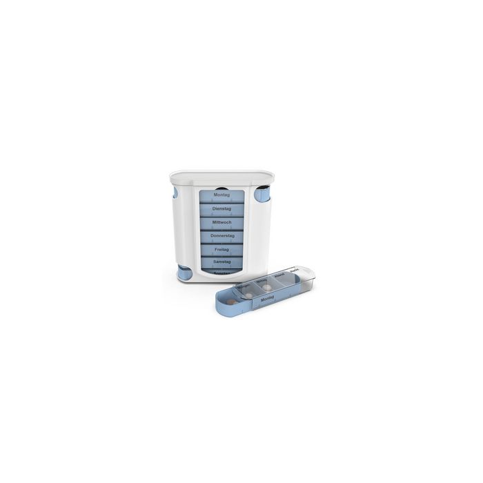 HARO Pilulier semainier, pour 7 jours, 4 cases, bleu / blanc