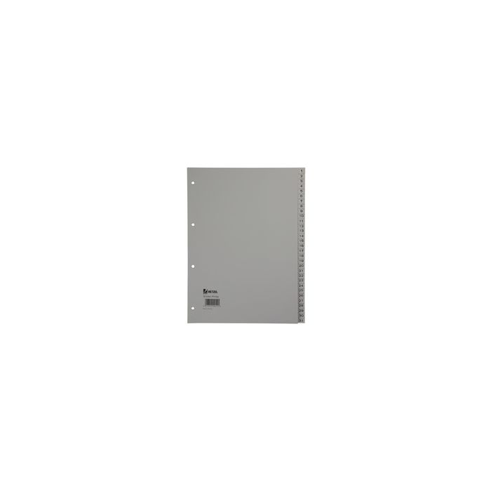 HETZEL Intercalaires en plastique, chiffres, A4, 1-31, PP