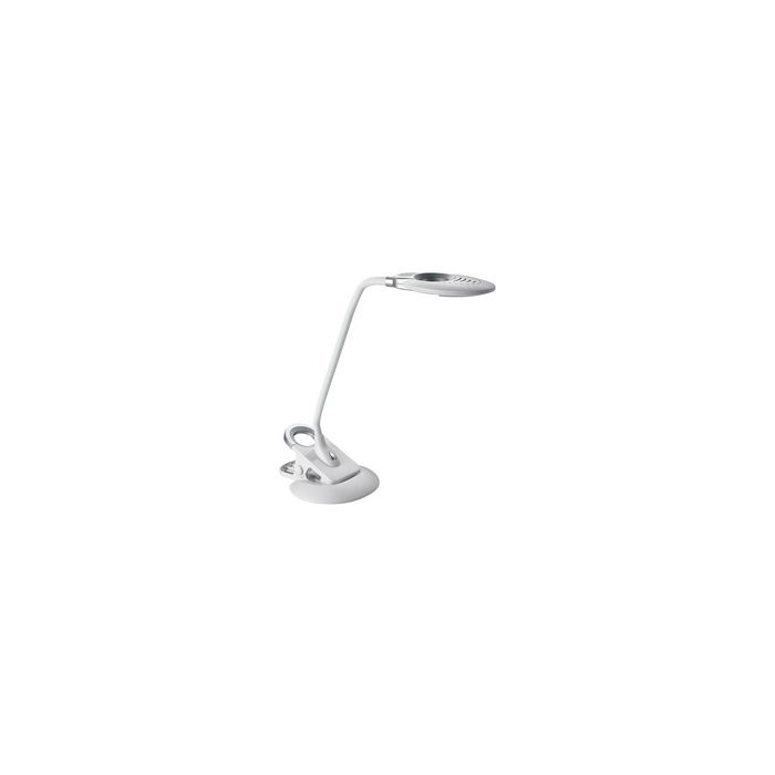 Hansa Lampe de bureau à LED Swirl, pied/pince, blanc/argent