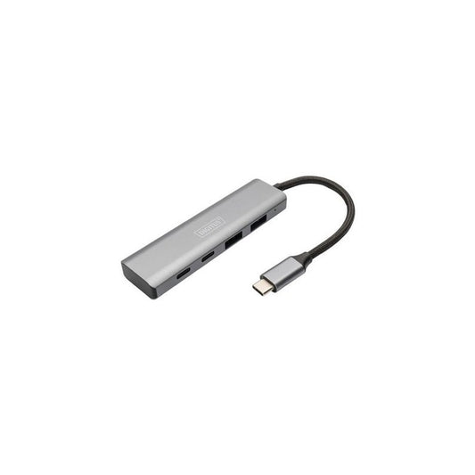 DIGITUS Hub USB-C, 4 ports, 2x USB A + 2x USB-C, gris foncé