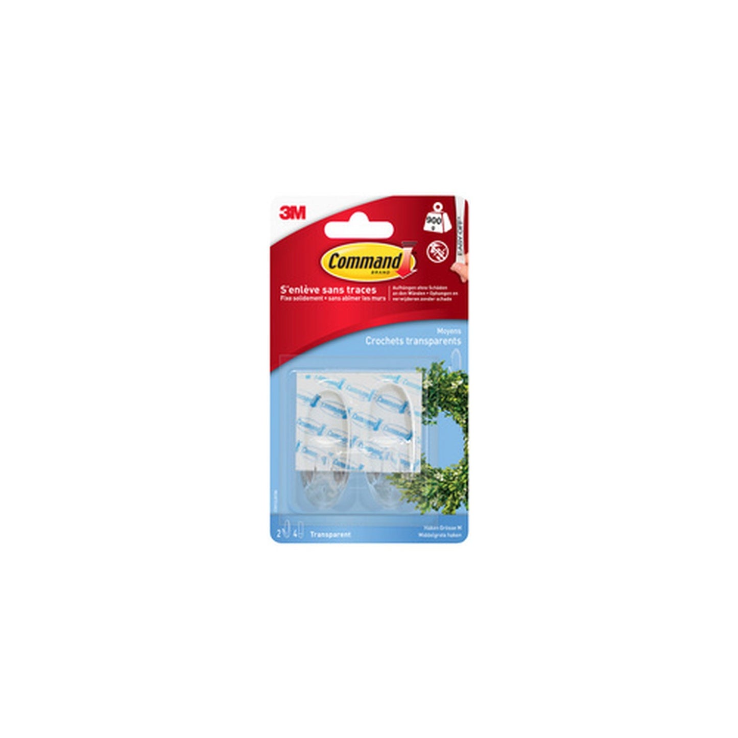 3M Command Crochet, oval, plastique, transparent, taille: M