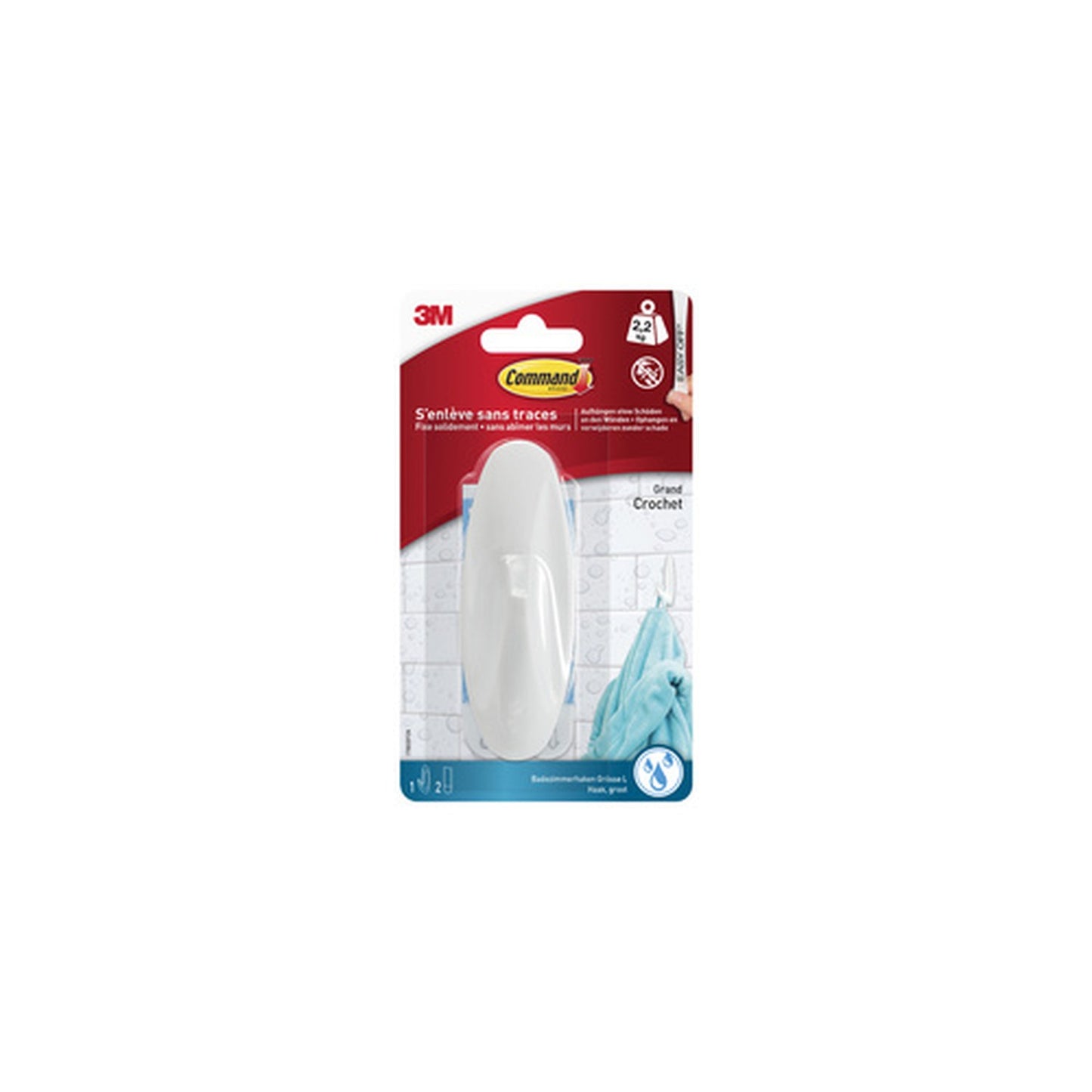 3M Command Crochet pour salle de bain design, blanc