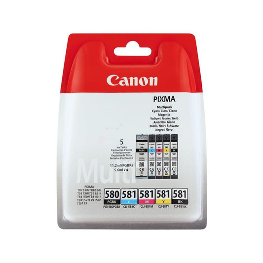 Cartouches d'origines Canon 2024C006 / PGI-580 CLI-581 - multipack 5 couleurs : noire, cyan, magenta, jaune