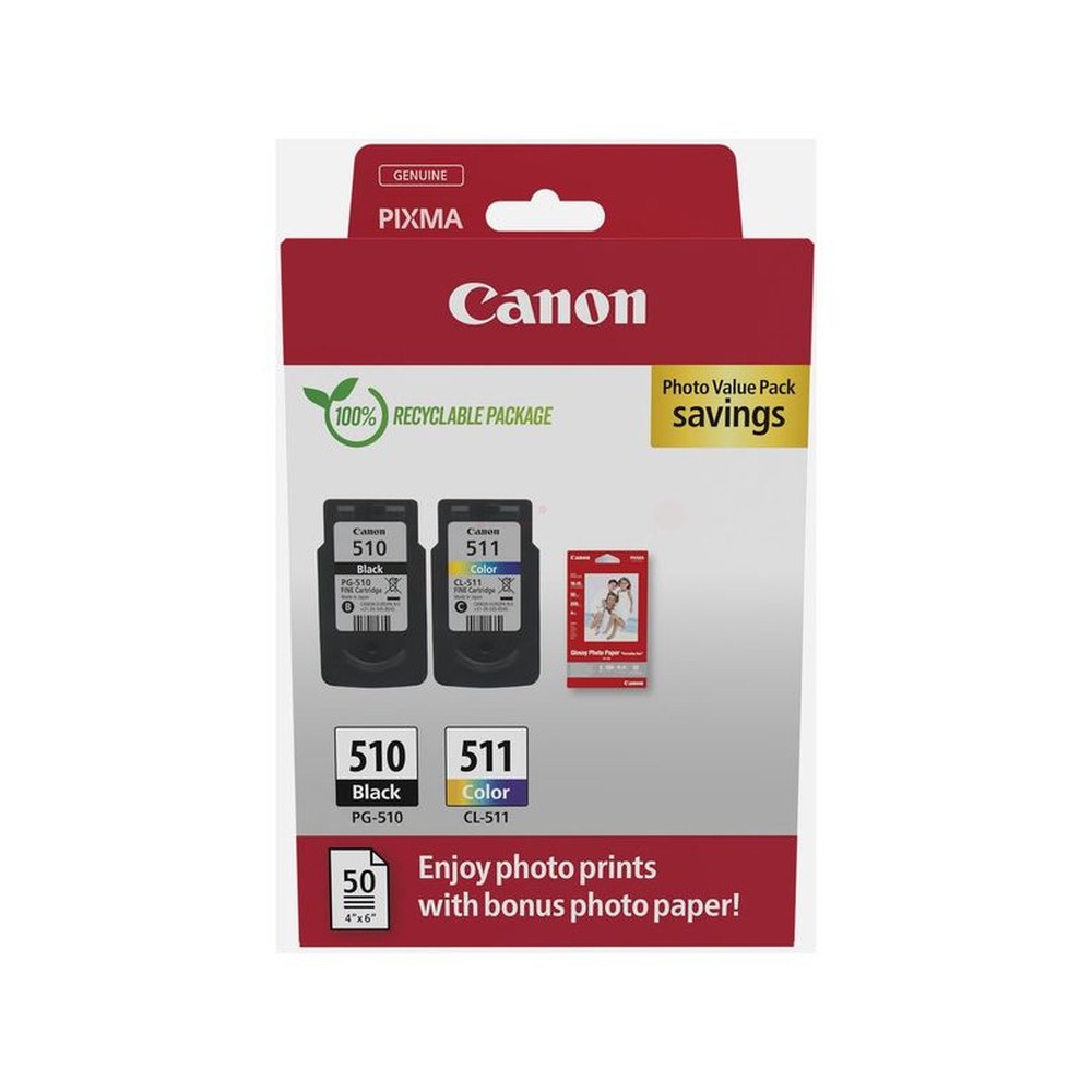 Cartouches d'origines Canon 2970B017 / PG-510+CL-511 - multipack 2 couleurs : noire, multicouleur