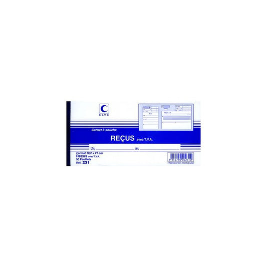 ELVE Carnet à souche "Reçu avec TVA", 96 x 210 mm