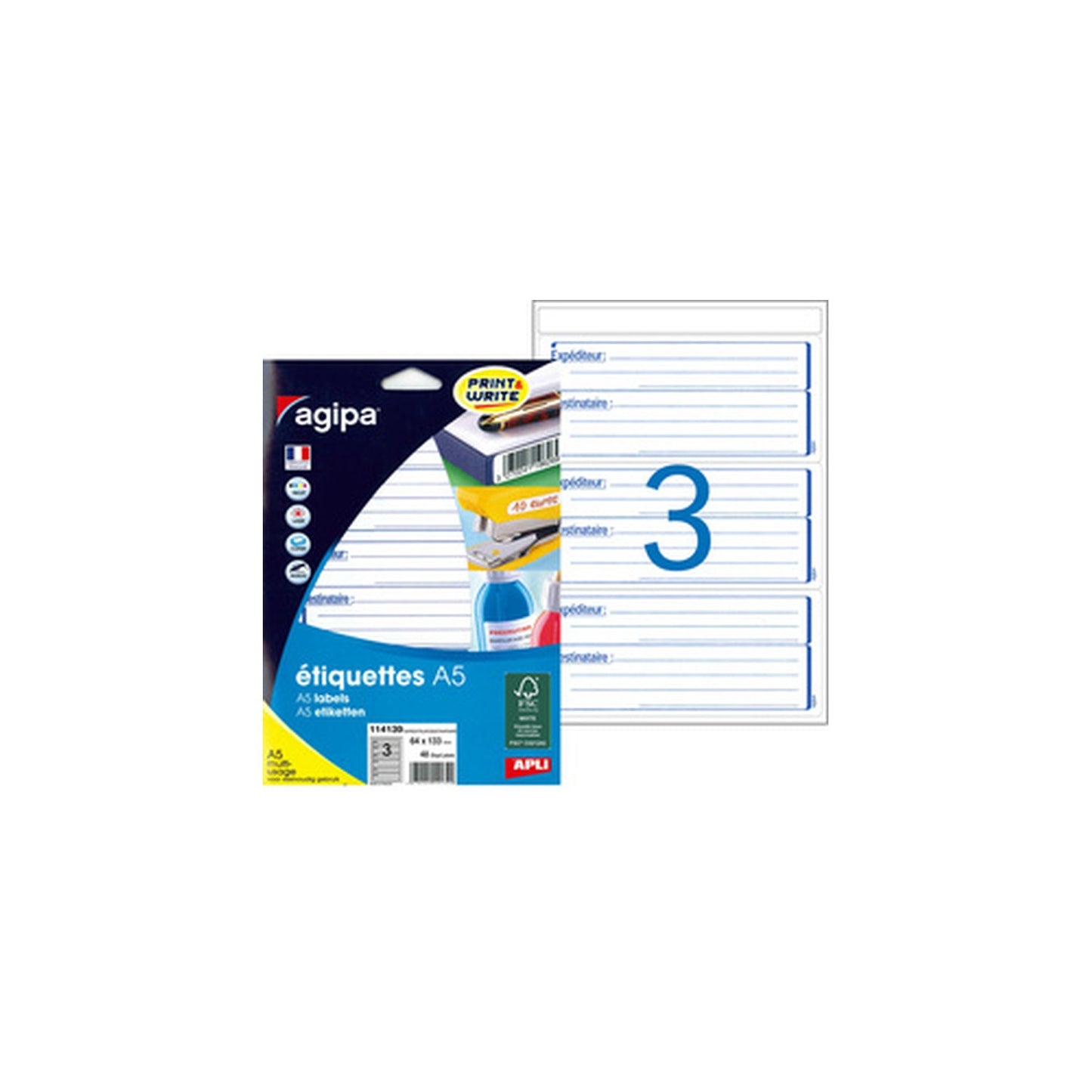 agipa Etiquettes "expéditeur/destinataire", 64 x 133 mm