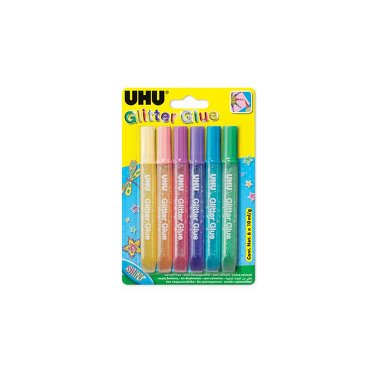 UHU Colle scintillante Glitter Glue Shiny,  6 x 10 ml