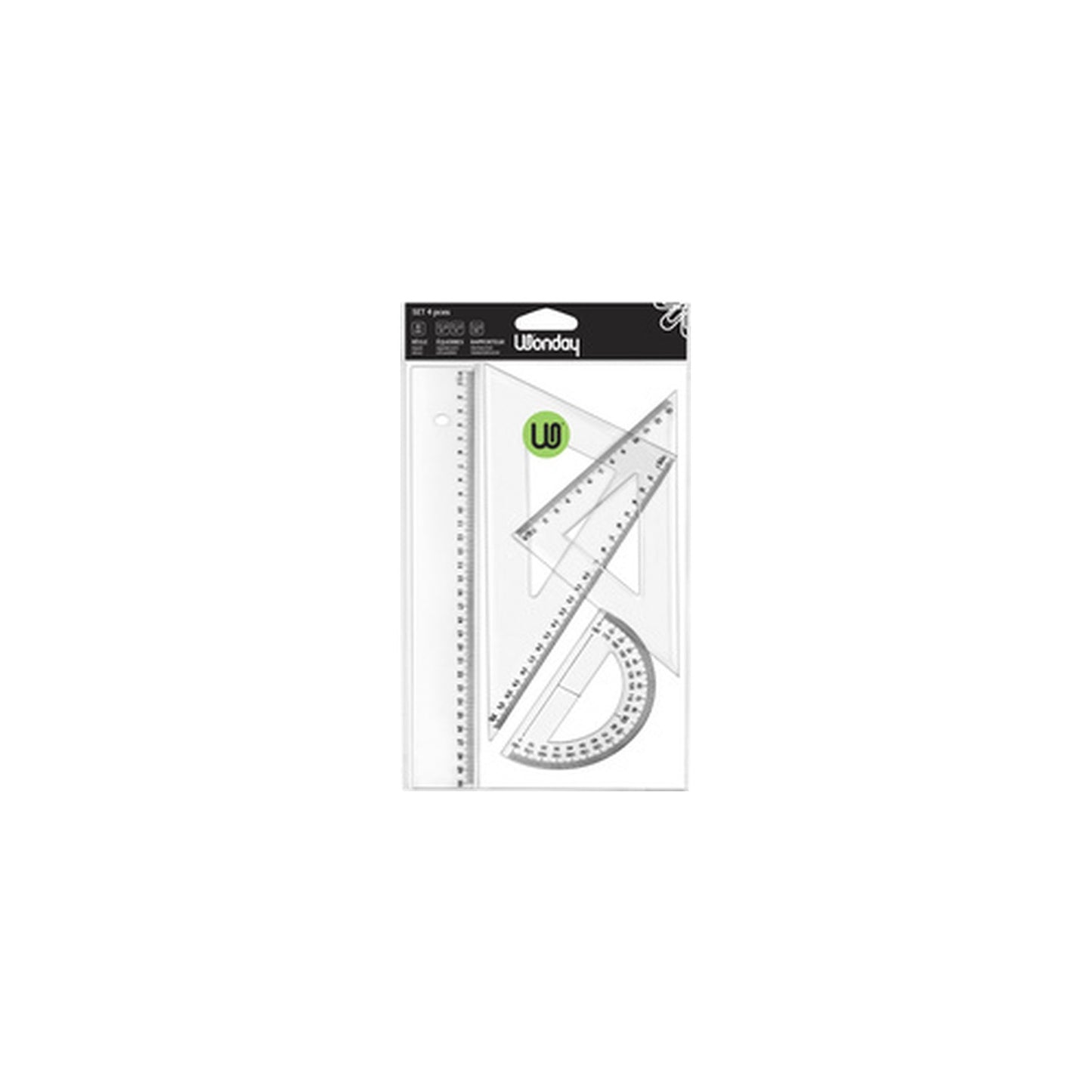 Wonday Set de géometrie ECO, 4 pièces, transparent