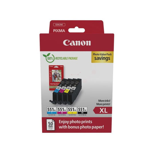 Cartouches d'origines Canon 6443B008 / CLI-551 XL - multipack 4 couleurs : noire, cyan, magenta, jaune