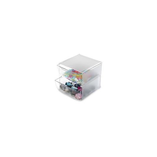 deflecto Boîte de rangement Cube, 2 tiroirs, cristal
