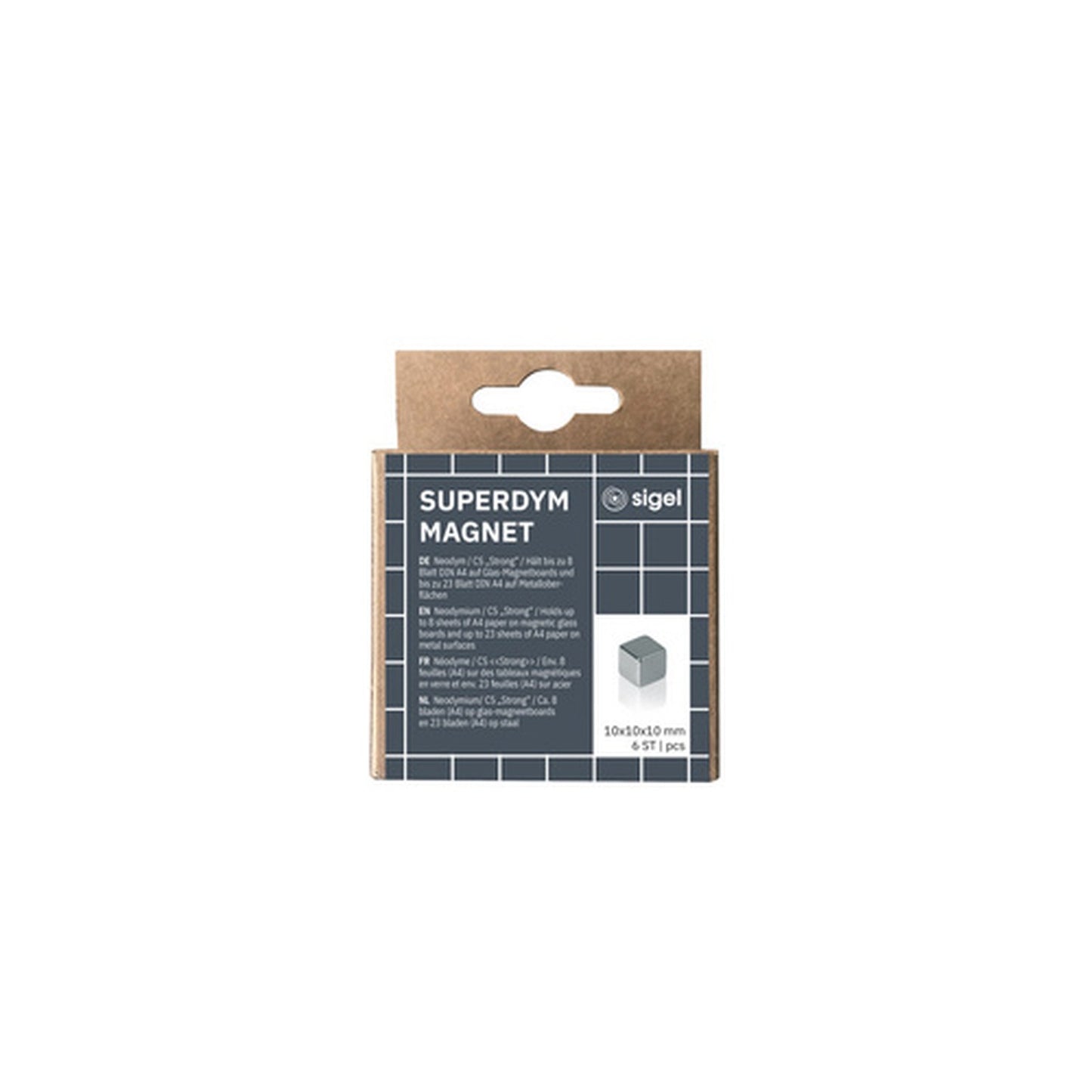 sigel Aimant néodyme cube "Strong" C5, set de 6, argent