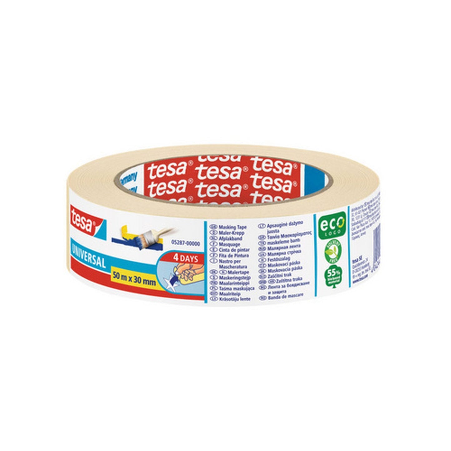 tesa ecoLogo Ruban de masquage crêpé Universal, 19 mm x 50 m