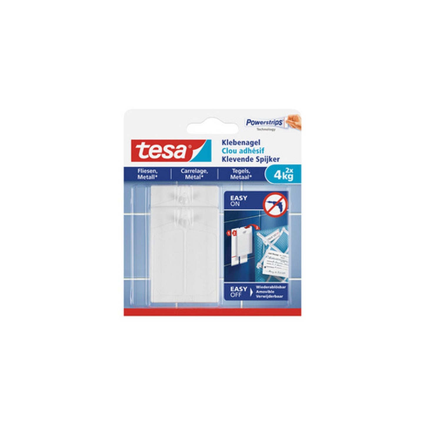 tesa Powerstrips Clou adhésif pour carrelage et métal, 4,0