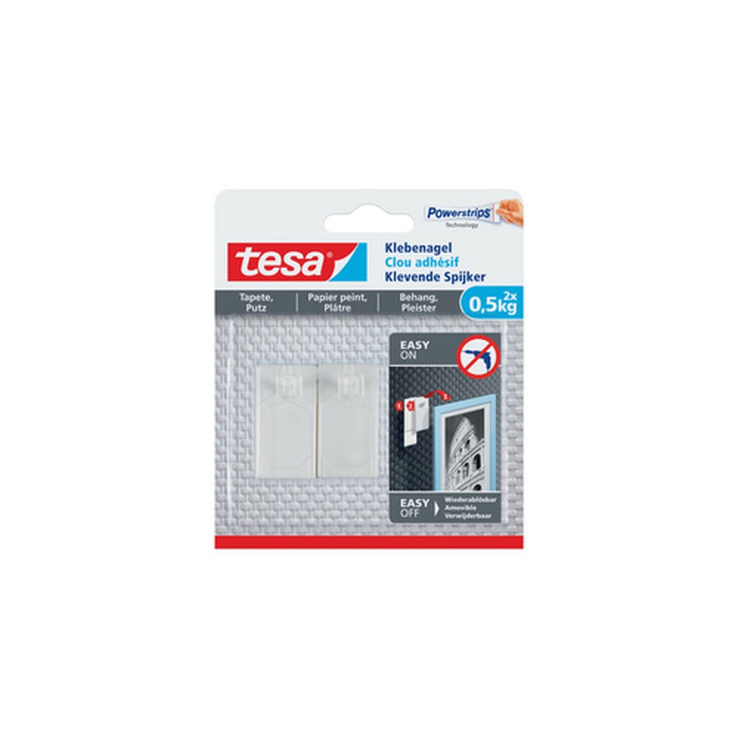 tesa Powerstrips Clou adhésif pour papier peint et plâtre,