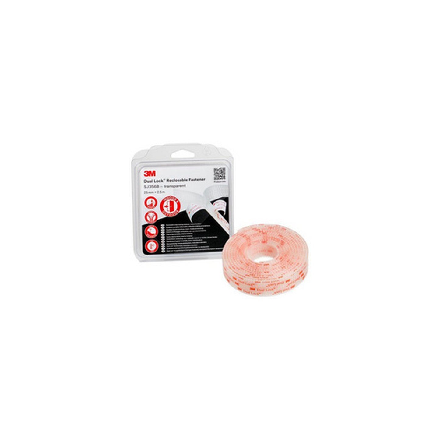 3M Dual Lock Fermeture à pression SJ354B, 25 mmx2,5 m, noir