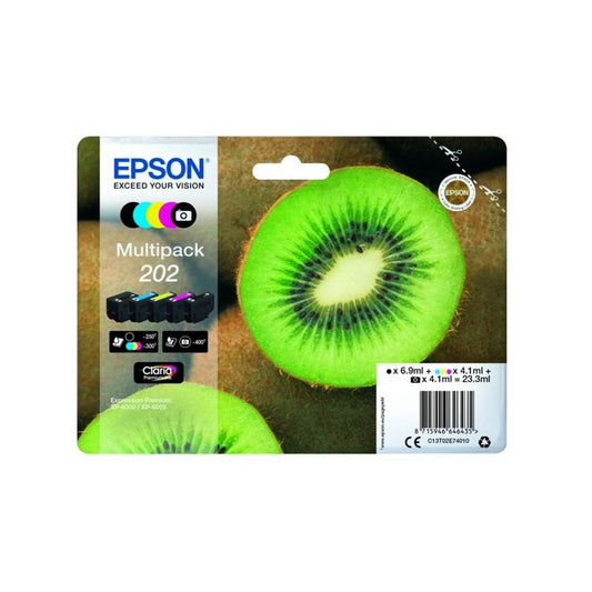 Cartouches d'origines Epson C13T02E74020 / 202 - multipack 5 couleurs : noire, cyan, magenta, jaune