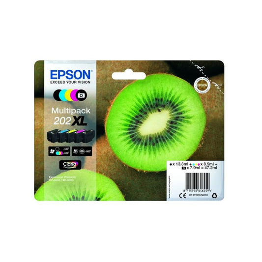 Cartouches d'origines Epson C13T02G74020 / 202XL - multipack 5 couleurs : noire, cyan, magenta, jaune