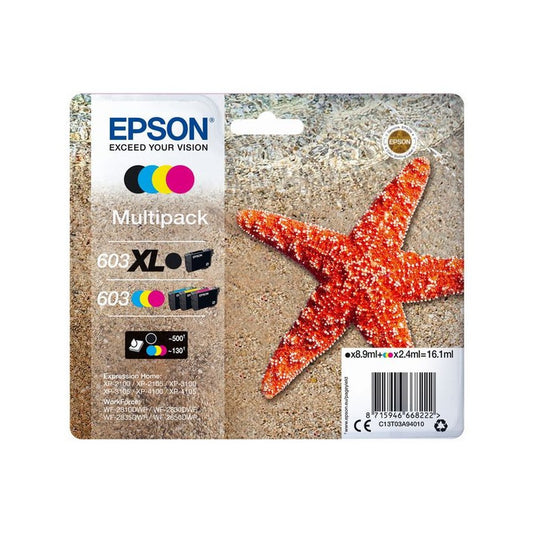 Cartouches d'origines Epson C13T03A94010 / 603XL/603 - multipack 4 couleurs : noire, cyan, magenta, jaune