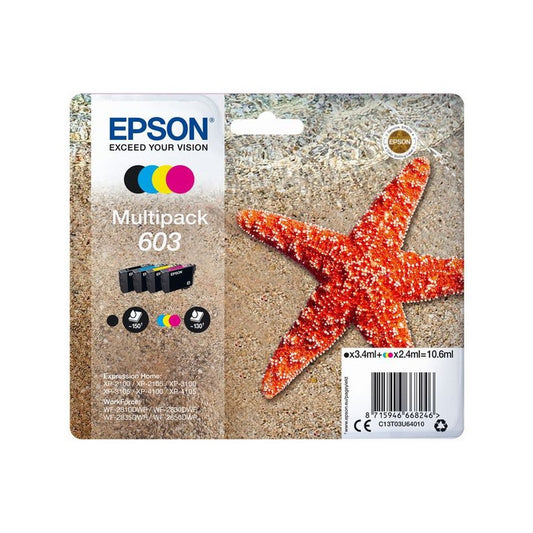 Cartouches d'origines Epson C13T03U64010 / 603 - multipack 4 couleurs : noire, cyan, magenta, jaune