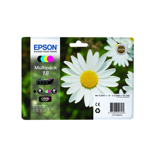 Cartouches d'origines Epson C13T18064012 / 18 - multipack 4 couleurs : noire, cyan, magenta, jaune