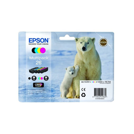 Cartouches d'origines Epson C13T26164010 / 26 - multipack 4 couleurs : noire, cyan, magenta, jaune