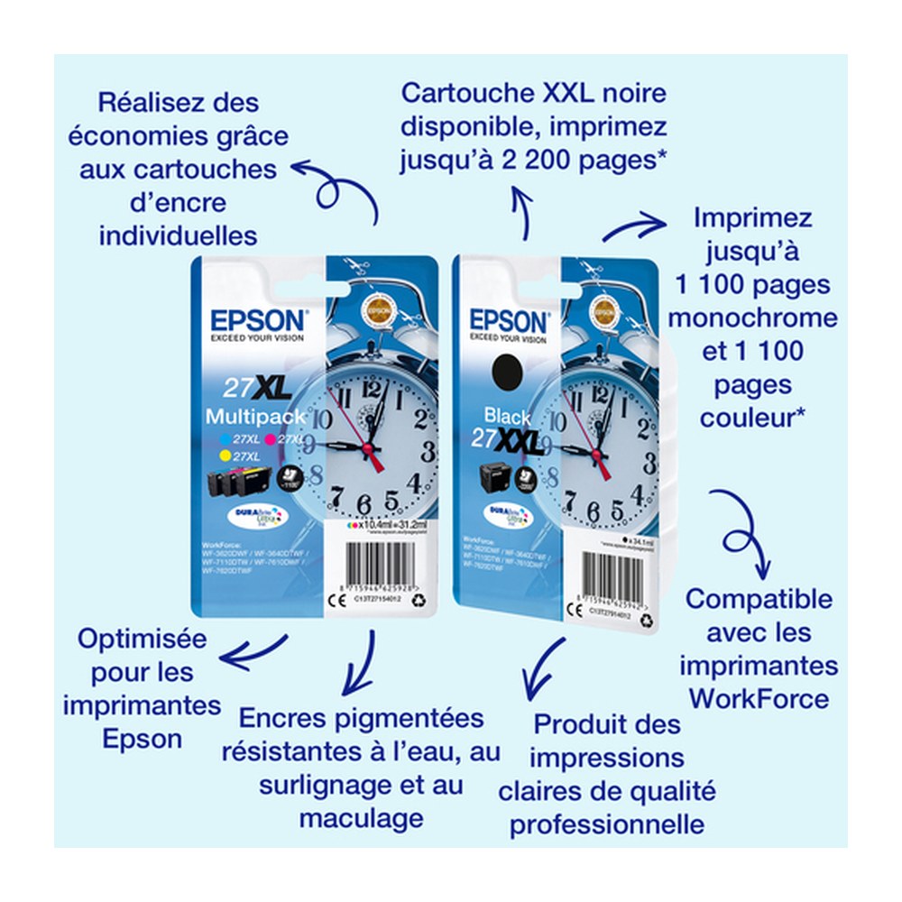 Cartouche d'origine Epson C13T27114022 / 27XL - noire