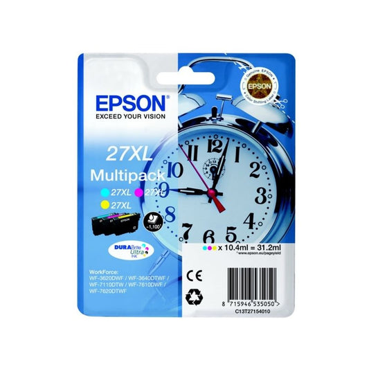 Cartouches d'origines Epson C13T27154022 / 27XL - multipack 3 couleurs : cyan, magenta, jaune