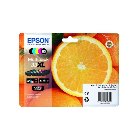 Cartouches d'origines Epson C13T33574011 / 33XL - multipack 5 couleurs : noire, cyan, magenta, jaune