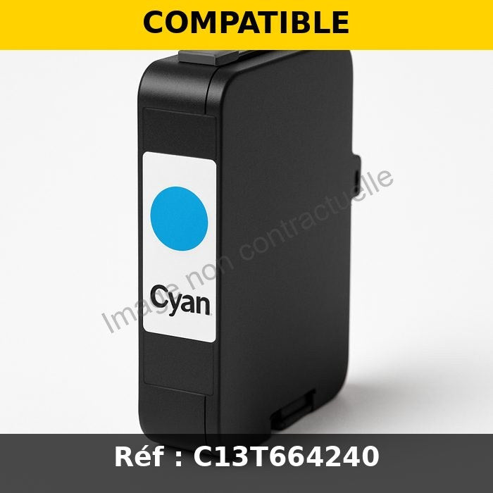 Bouteille d'encre compatible Epson C13T664240 / 664 - cyan