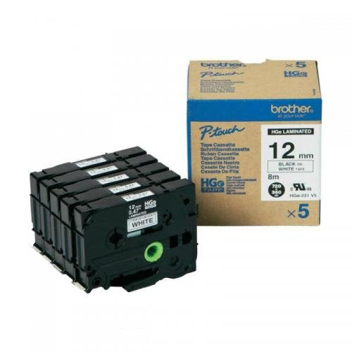 Ruban cassette d'origine Brother HGE231V5 - multipack 5 couleurs : noir, blanc
