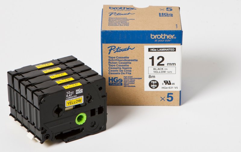 Ruban cassette d'origine Brother HGE631V5 - multipack 5 couleurs : noir, jaune