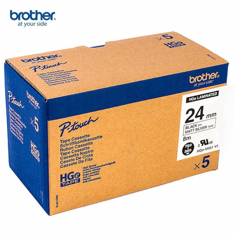 Ruban cassette d'origine Brother HGEM951V5 - multipack 5 couleurs : noir, argenté