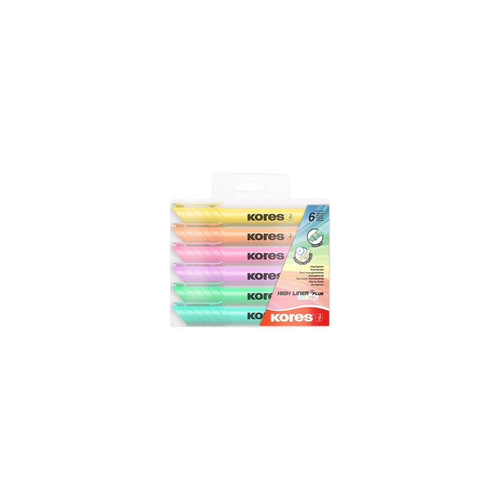 Kores Surligneur "HIGH LINER PLUS", couleurs pastel, étui 6