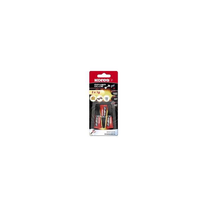 Kores colle instantanée "PowerGlue" en gel, 3 tubes de 1 g,