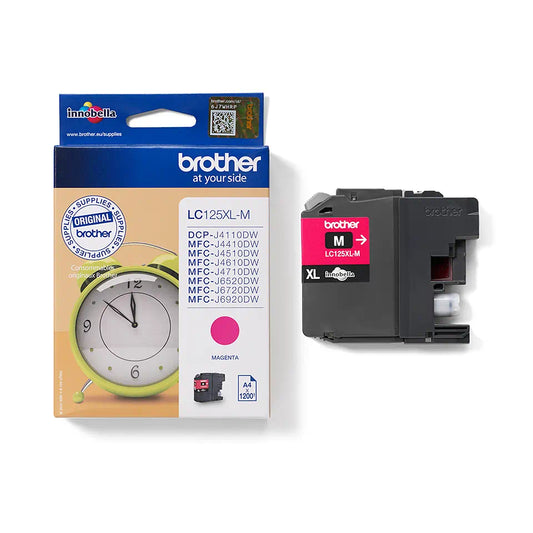 Cartouche Jet d'encre de marque BROTHER LC125XLM MAGENTA Haute capacité (1200 pages) pour imprimante Brother MFC J4510