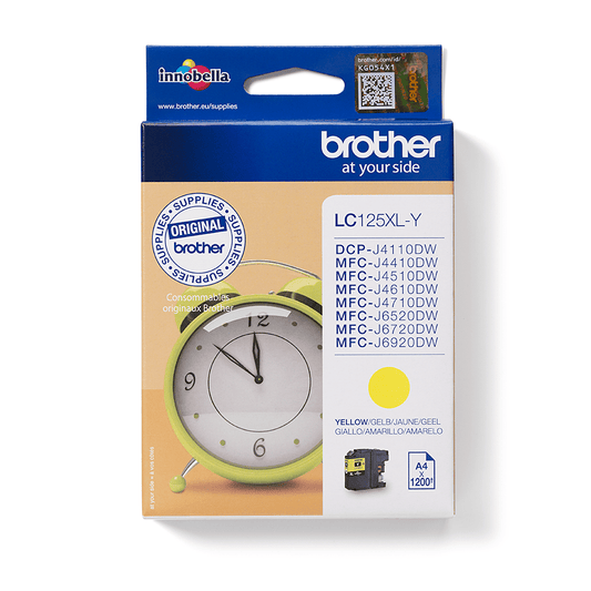 Cartouche Jet d'encre de marque BROTHER LC125XLY YELLOW Haute capacité (1200 pages) pour imprimante Brother MFC J4510