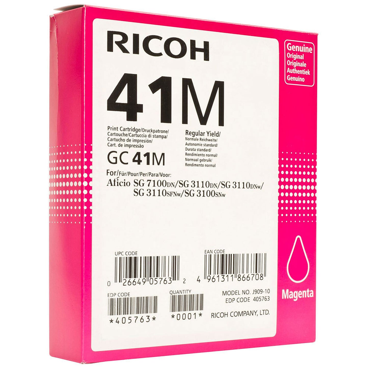 Cartouche Jet d'encre GEL de Marque RICOH 405763 Magenta Haute Capacité (2 200 pages)