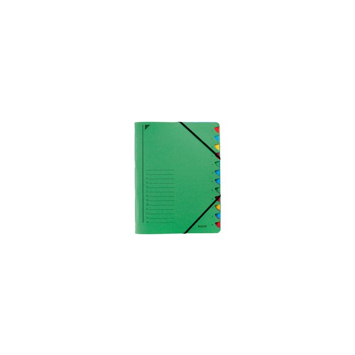 LEITZ Chemise trieur, A4, carton, 12 compartiments, vert