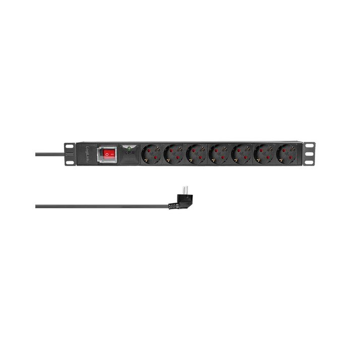 LogiLink 19" Steckdosenleiste, 7-fach, mit Schalter, schwarz