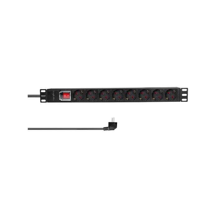 LogiLink 19" Steckdosenleiste, 8-fach, mit Schalter, schwarz