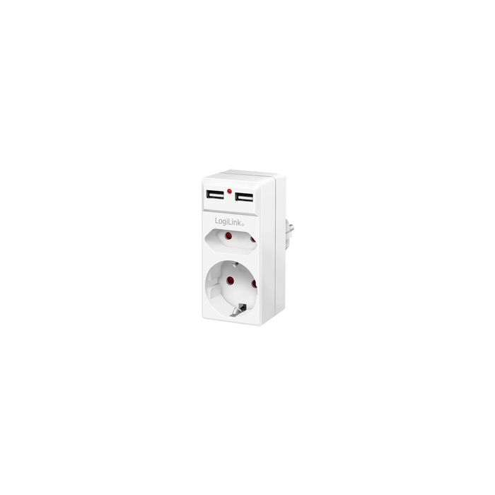 LogiLink Adapterstecker mit 2x USB-Ports, Eurosteckdose &