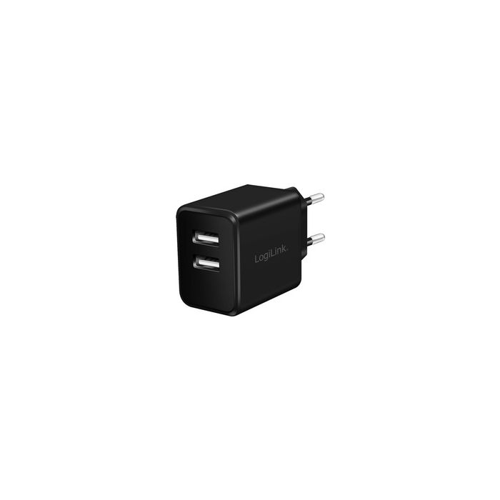 LogiLink Chargeur secteur USB, 2x USB, 12 watts, noir