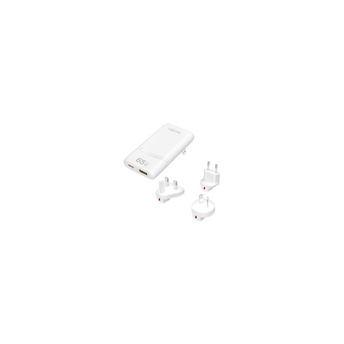 LogiLink Chargeur de voyage double USB, 65 W, extra-mince